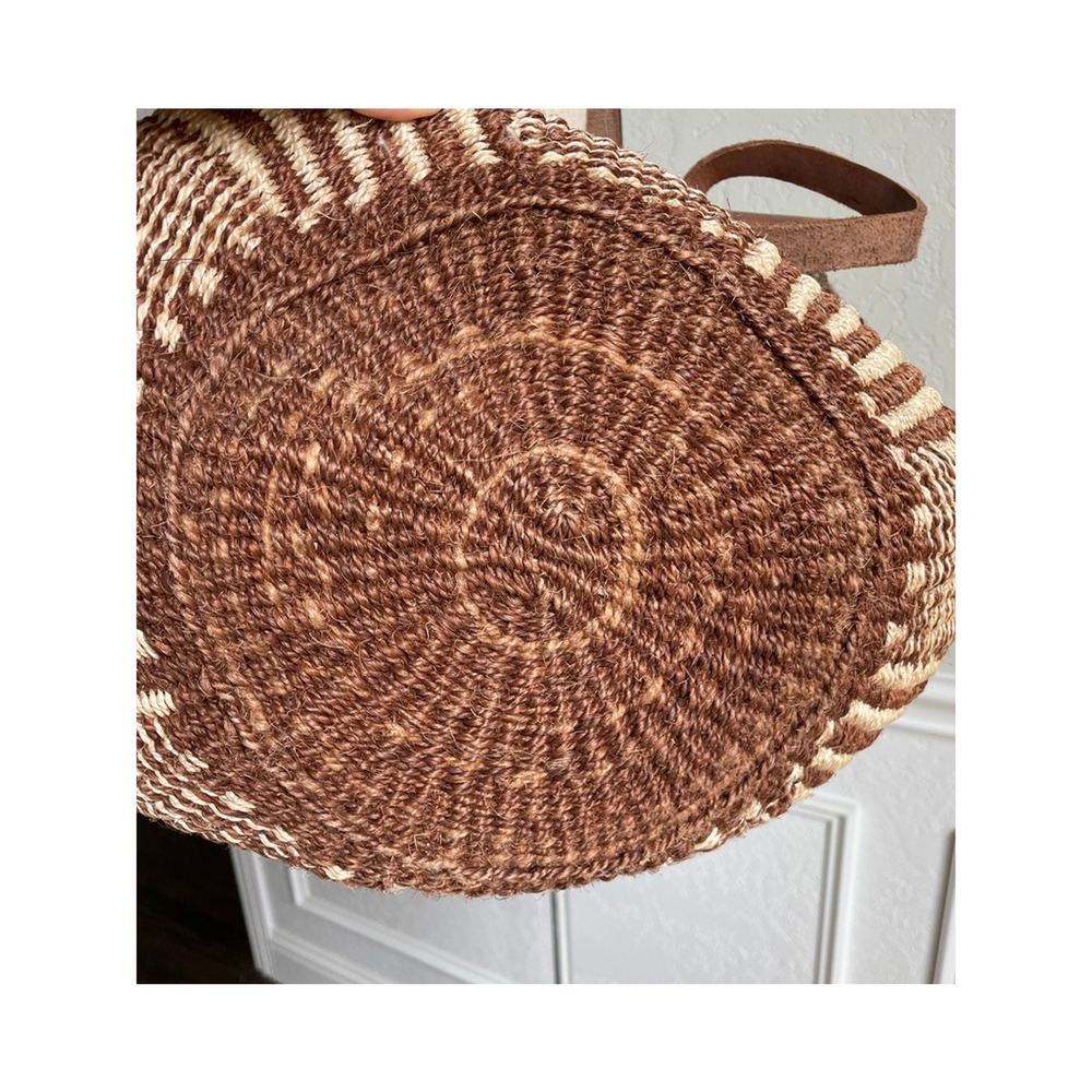 Vintage Large Sisal Woven Tote Leather Trim Market Bag Rare Boho - Picture 3 of 13